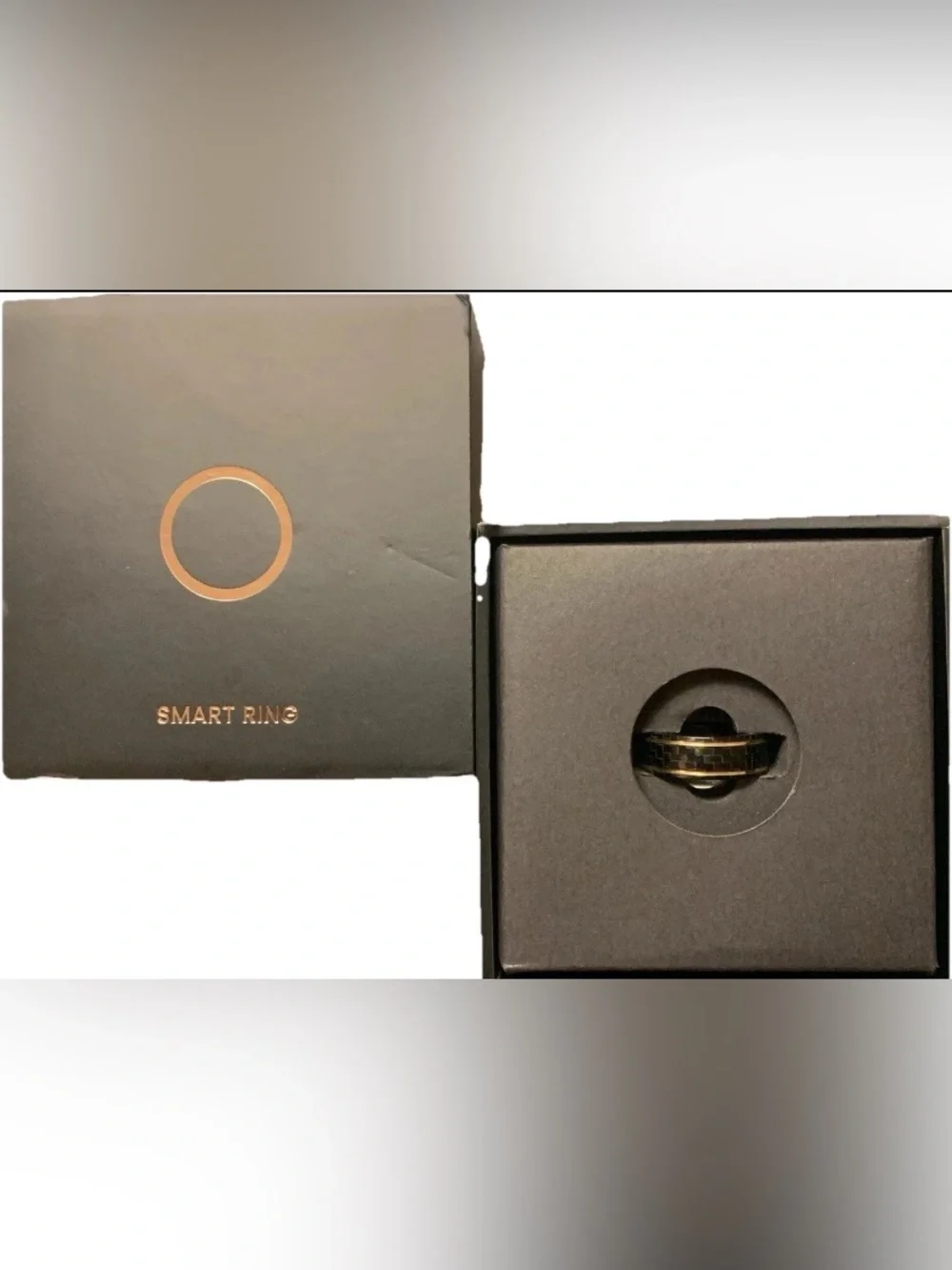 Black and Gold Smart Ring with Fitness & Notification Features